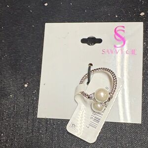 Savvy Cie Silver-Tone Ring with Cream Pearl Accents